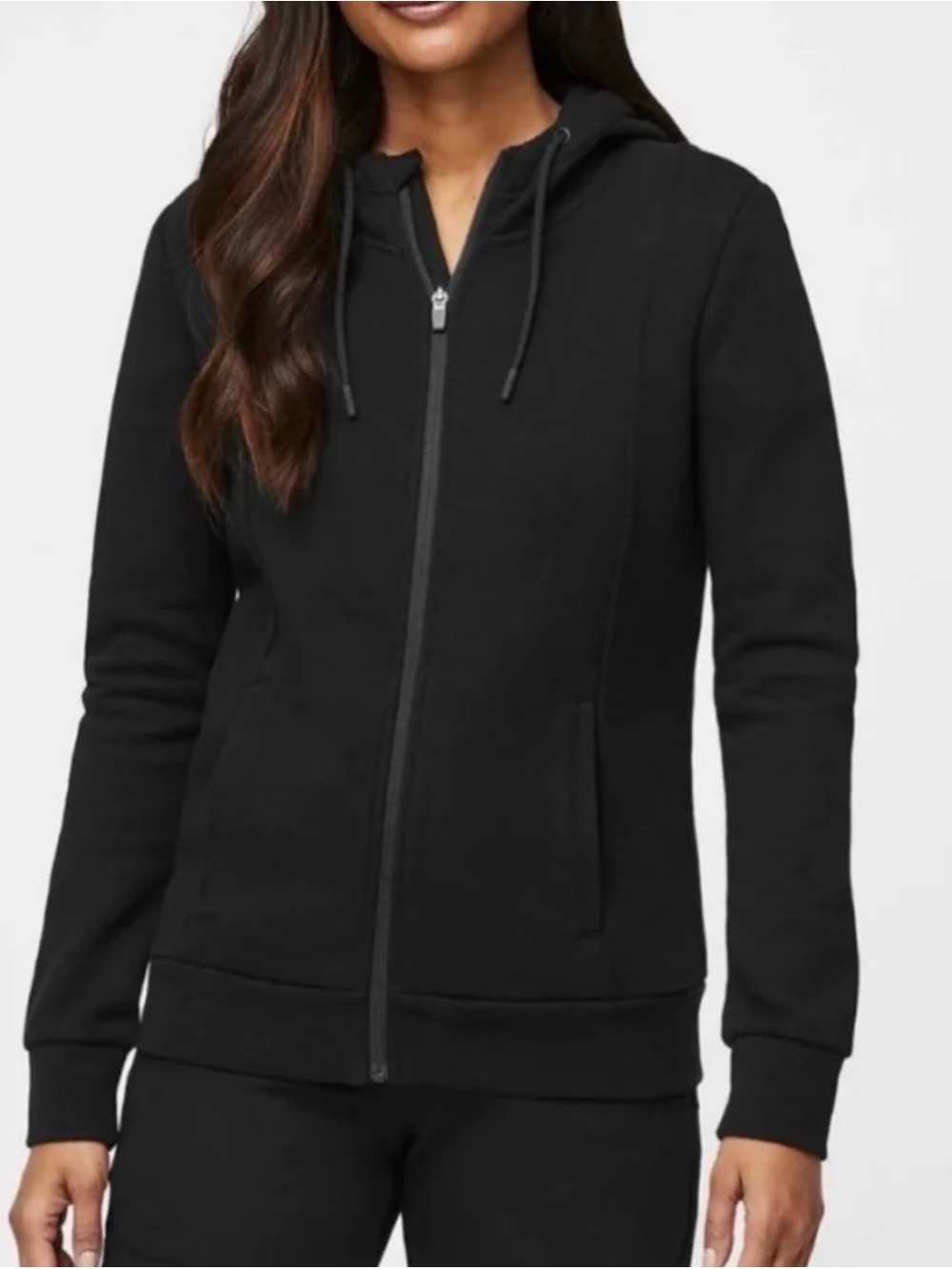 Figs Women's Essential Black Fleece Zip Up Hoodie Size Medium